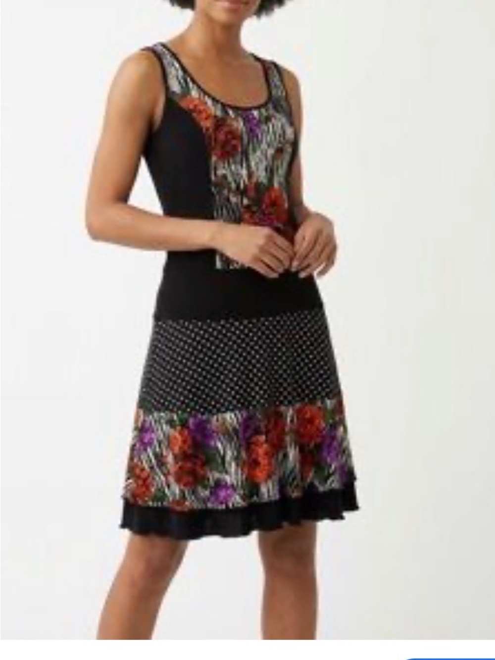 Joseph Ribkoff Black Fit-and-Flare Dress with Red & Purple Floral Accents
